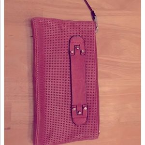 Designer Pink SHE+Lo zip clutch w/strap & silver colored hardware Beautiful EUC!